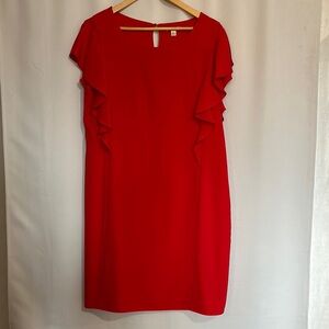 H&M Red Ruffled Sheath Midi Dress